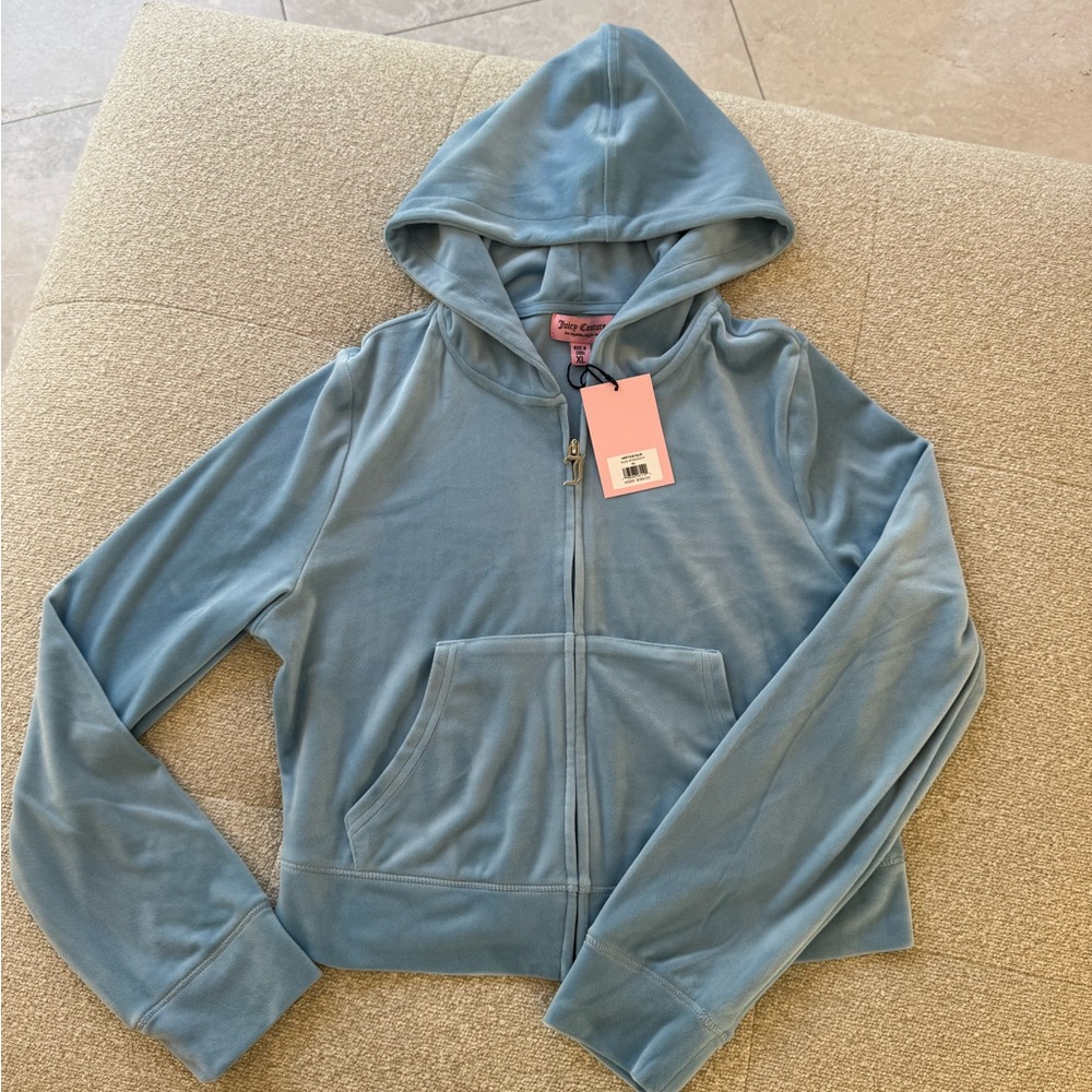NWT Juicy Couture Velour Hoodie Zip-Up Jacket Heritage Blue- SIZE XL